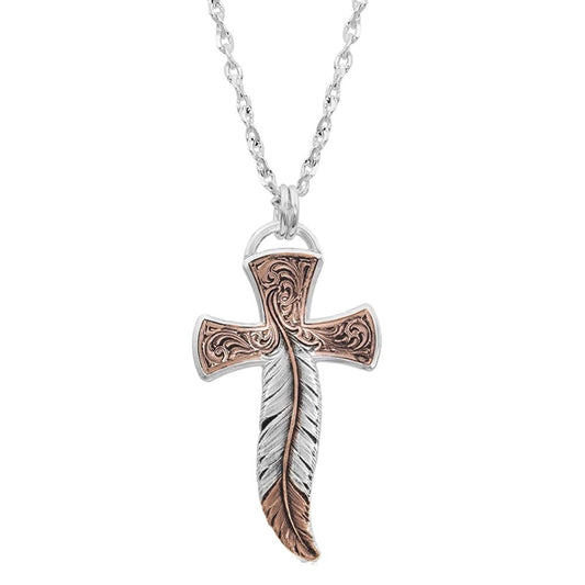 Montana Silversmiths Wind Dancer Feather Cross - Accessories Jewelry Necklace - Nc4221Rg