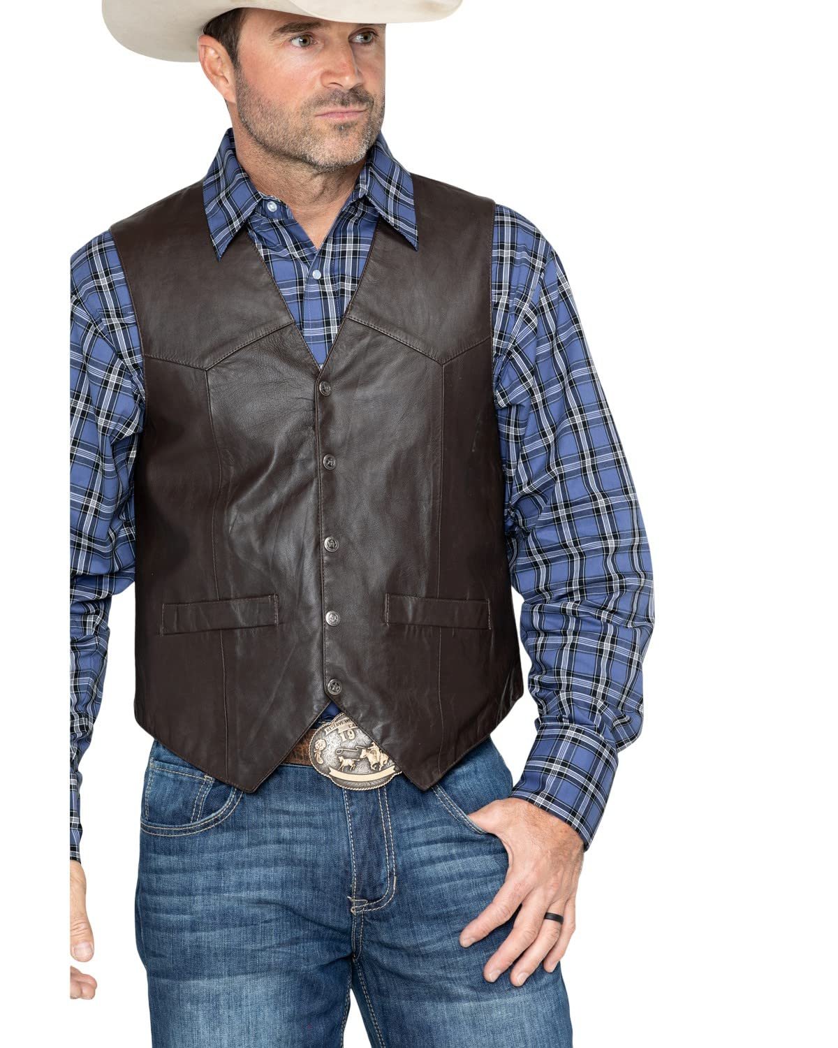 Scully Men's Soft Touch Lambskin Leather Snap Front Vest - Brown