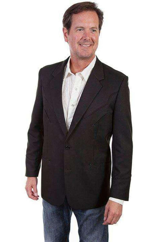 Scully Men's Western Coat with Solid Tonal Piping - Black