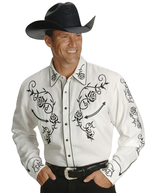 Scully Men's Floral Embroidered Vintage Long Sleeve Western Shirt