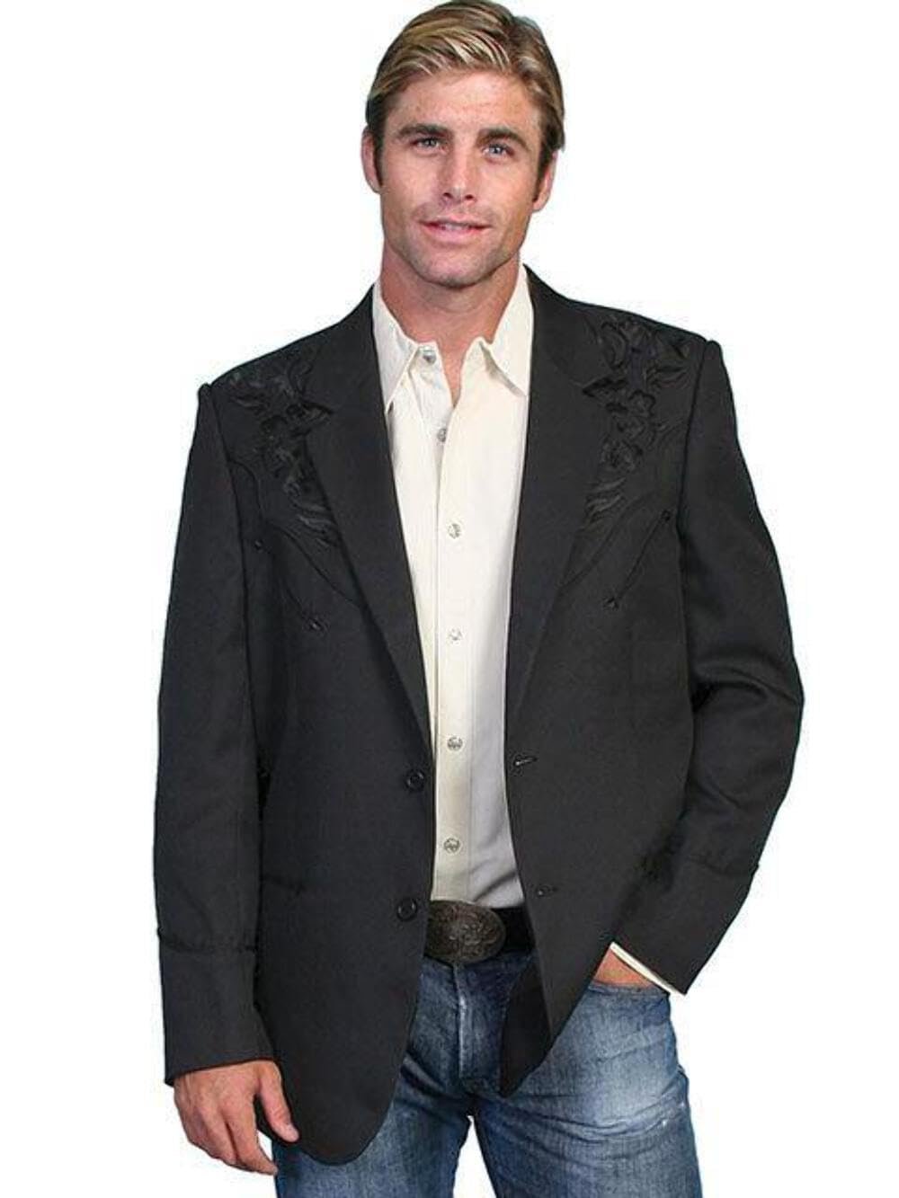Scully Men's Floral Embroidered Western Jacket - Black