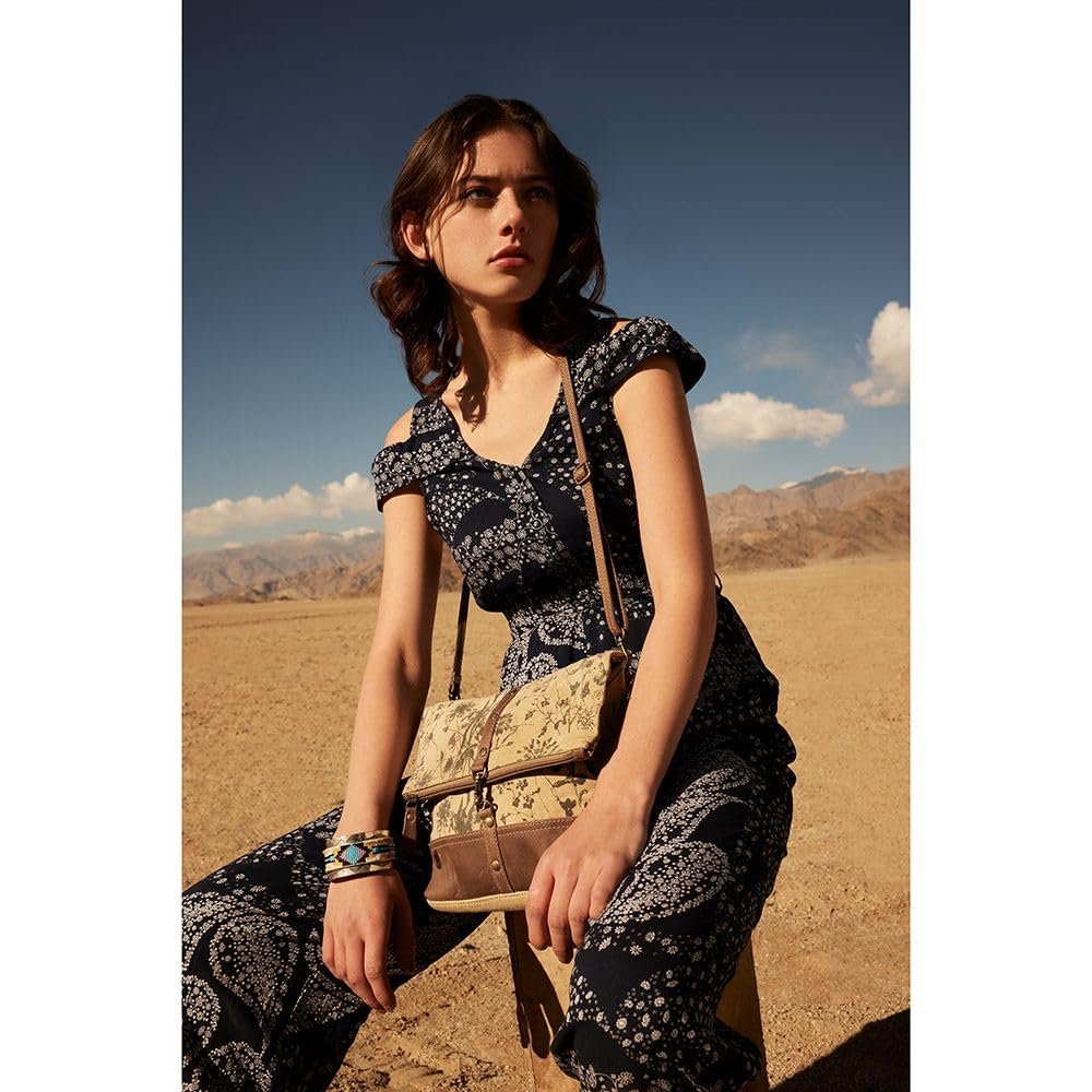 Myra Bag Crossbody Bag Women's Western Upcycled Canvas Leather Shoulder Handbag