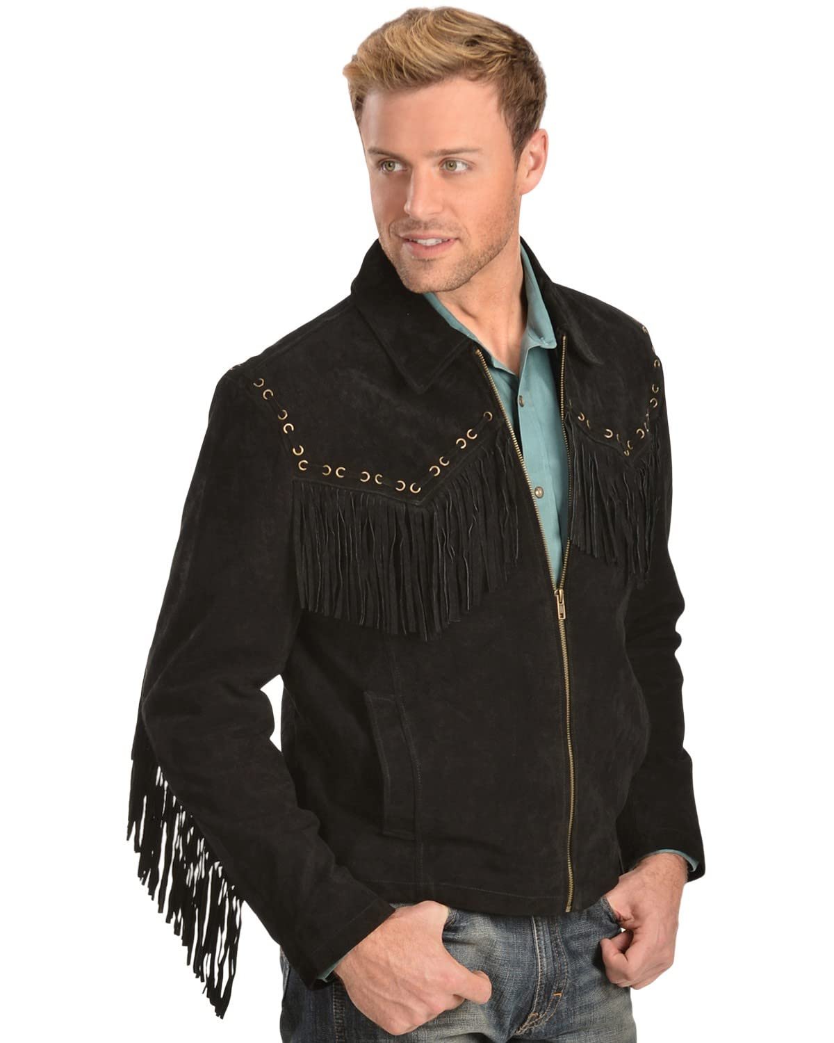 Scully Men's Boar Suede Fringe Leather Jacket - Black