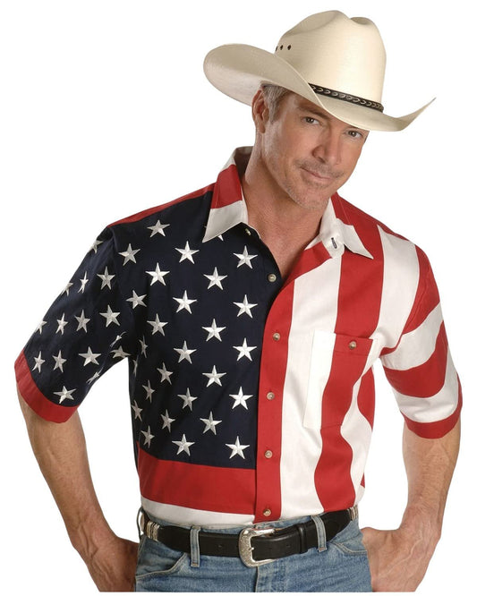 Scully Rangewear Men's Patriotic American Flag Short Sleeve Western Shirt